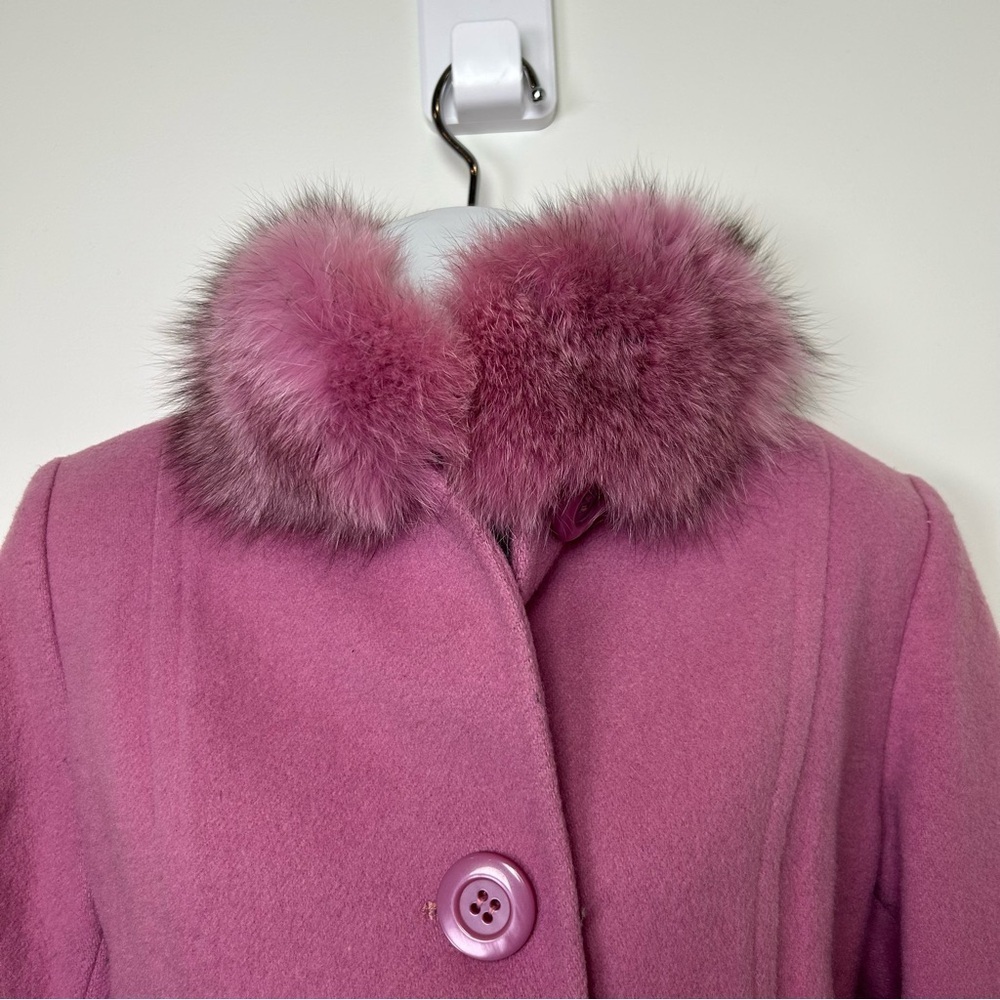 Marshall Fields vintage pink wool overcoat size 6 fox fur collar fairy Barbie - Picture 6 of 12